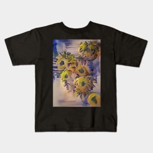 DREAMY WATERCOLOR SUNFLOWER LILAC BACKGROUND Kids T-Shirt